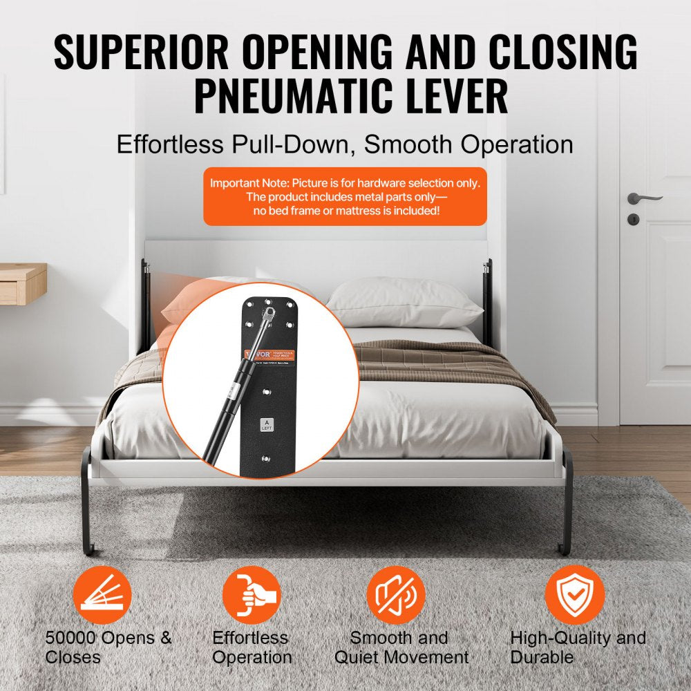 VEVOR Murphy Bed Kit, Twin Size, Vertical Deluxe DIY Wall Bed Mechanical Hardware Kit, Pneumatic Lever Heavy Duty Bed Frame Support, Folding Cabinet Wall Bed Space Saving Design for Guestroom