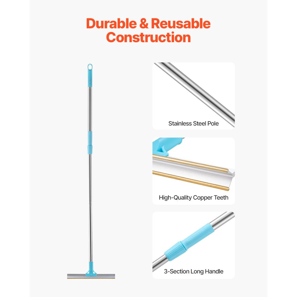 VEVOR Pet Hair Carpet Rake, 35.83-55.51 in Adjustable Long Handle Pet Hair Removal Broom, Reusable Advanced Lint Remover Scraper Dog Cat Fur Cleaning, for Carpet Rugs Mats Couch Furniture Cat Tree