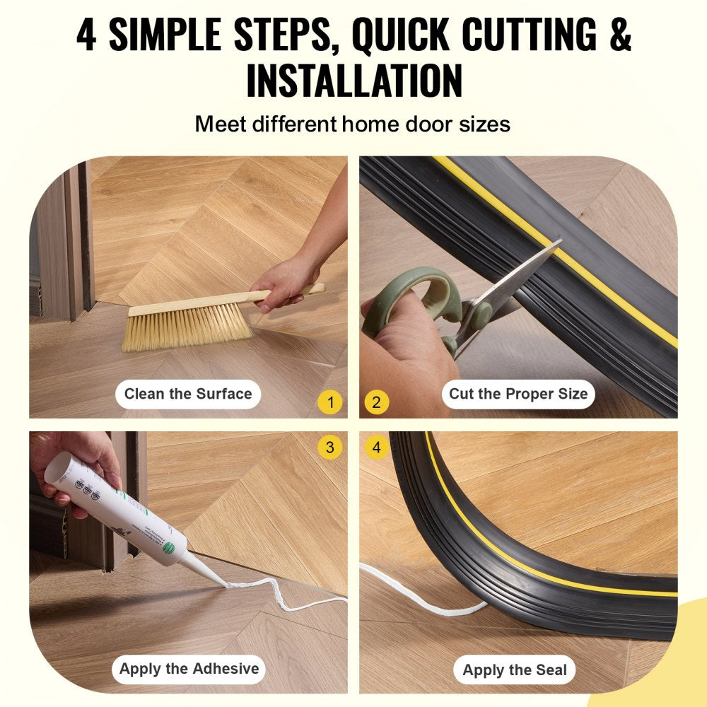 VEVOR Garage Door Threshold Seal Strip, 20 FT Universal Garage Door Floor Seal Strip with Adhesive, Garage Door Bottom Weatherproof Strip, Upgraded Thick PVC DIY Weather Stripping Replacement, Black