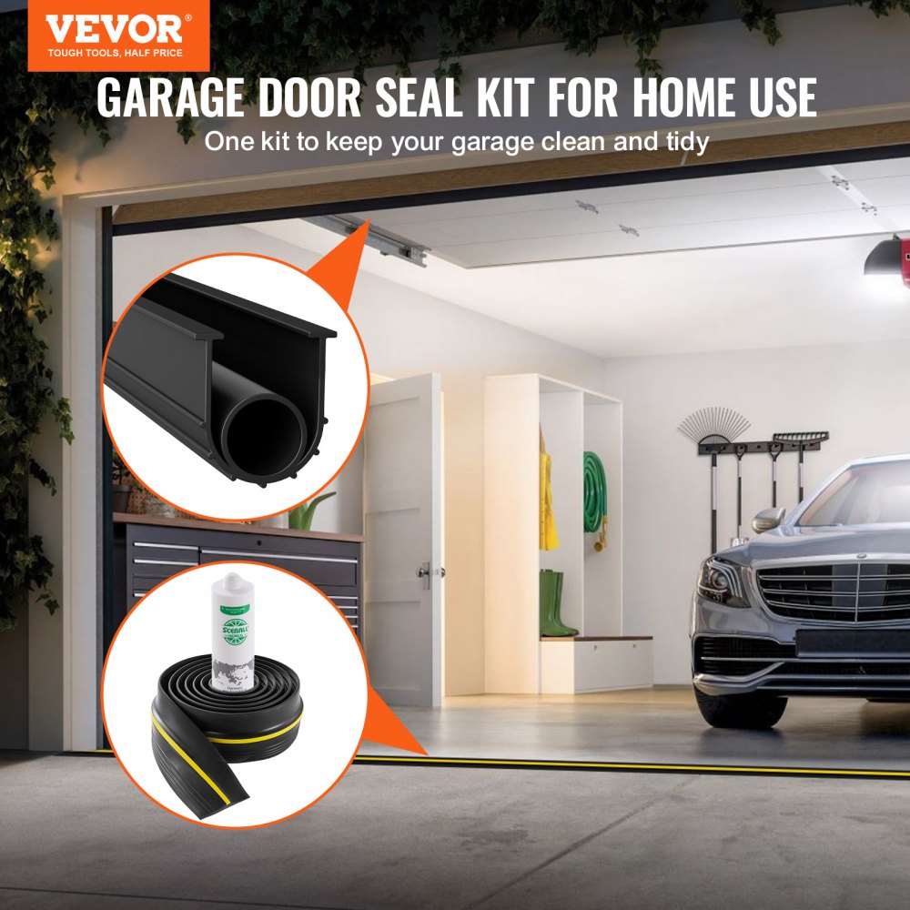 VEVOR Garage Door Threshold and Bottom Seals Kit, 10 FT U Shape+O Ring Universal Garage Door Bottom Seal Weatherstrip PVC, Combine with Weatherproof Garage Threshold Seal Strip with Adhesive, Black