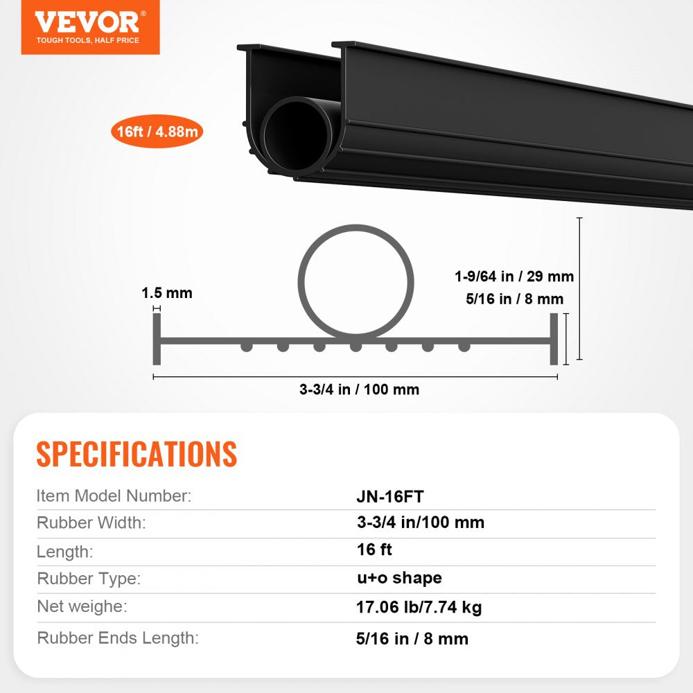 VEVOR Garage Door Threshold and Bottom Seals Kit, 16 FT U Shape+O Ring Universal Garage Door Bottom Seal Weatherstrip PVC, Combine with Weatherproof Garage Threshold Seal Strip with Adhesive, Black