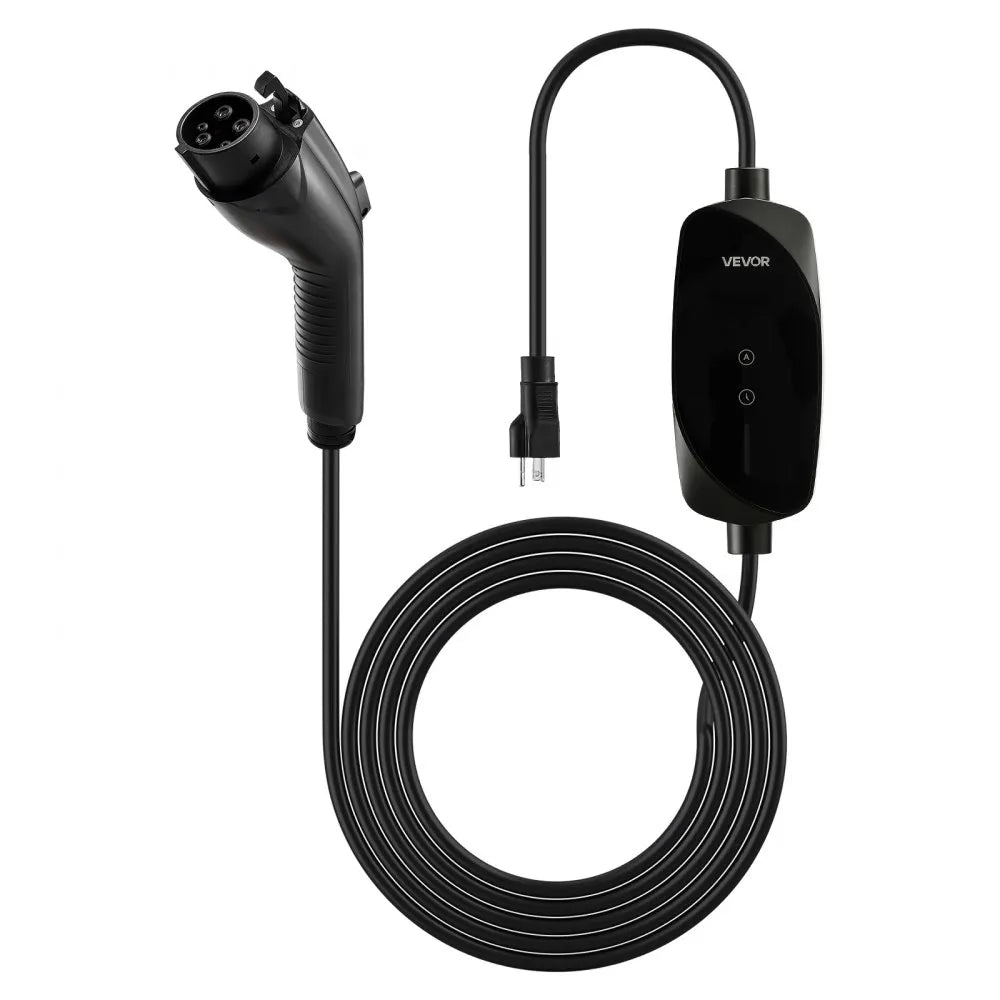 VEVOR Level 1&2 EV Charger, 16 Amp Adjustable Current, Electric Vehicle Portable Charger with 25 ft Cable, 120V-240V, NEMA 6-20P Plug NEMA 5-15 Adapter, LCD, Home Car Charging Station for SAE J1772 EV