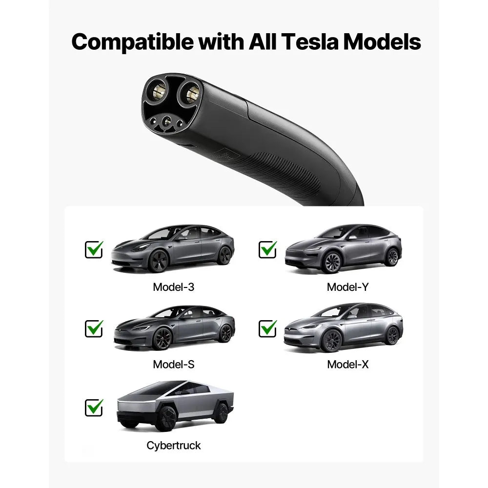 VEVOR Level 1/2 Tesla Charger, 16 Amp, Portable Electric Car EV Charger with 25 ft Charging Cable, 120V-240V, NEMA 6-20P Plug NEMA 5-15 Adapter, LED Indicator, NACS Connector for Tesla Model Y/X/3/S