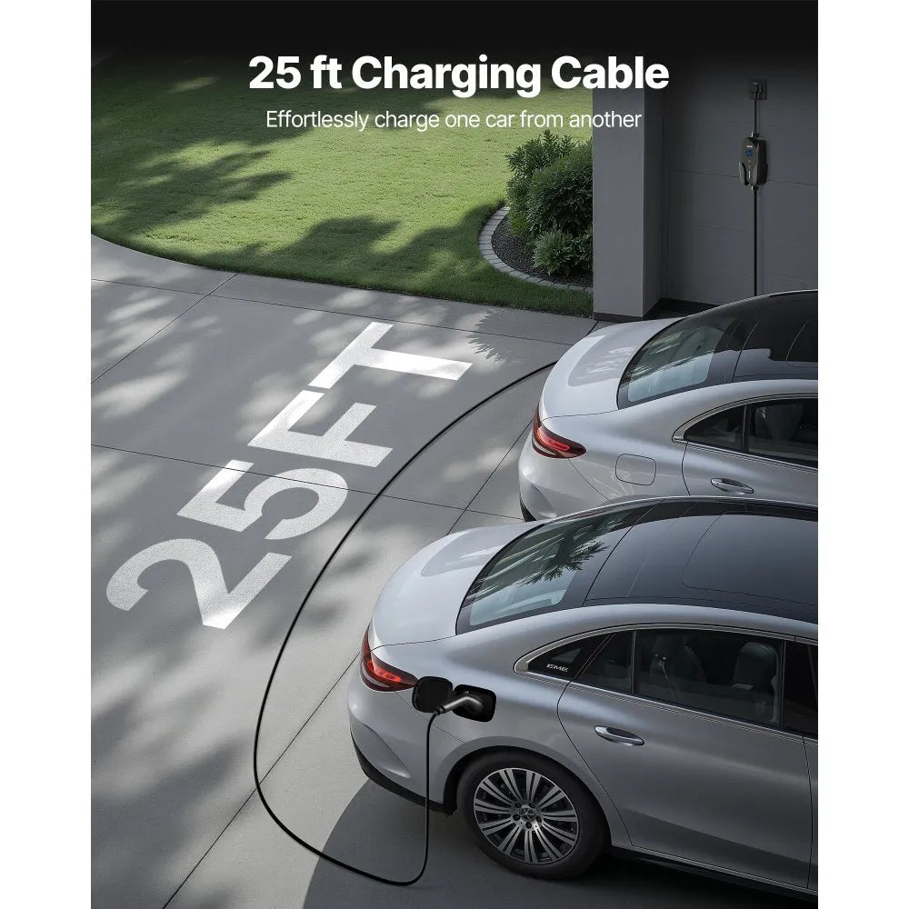 VEVOR Level 2 EV Charger, 32 Amp Adjustable Current, 240V Electric Vehicle Portable Charger with 25 ft Charging Cable, NEMA 14-50P Plug, LCD Display, Plug-in Home Car Charging Station for SAE J1772 EV