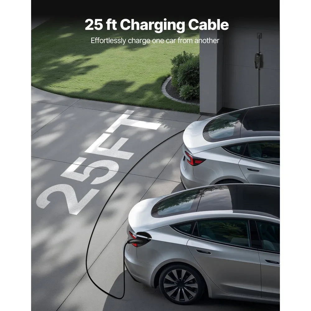 VEVOR Level 2 Tesla Charger, 32 Amp Adjustable Current, 240V Portable Home Electric Car EV Charger with 25 ft Charging Cable, NEMA 14-50P Plug, LCD Display, NACS Connector, for Tesla Model Y/X/3/S