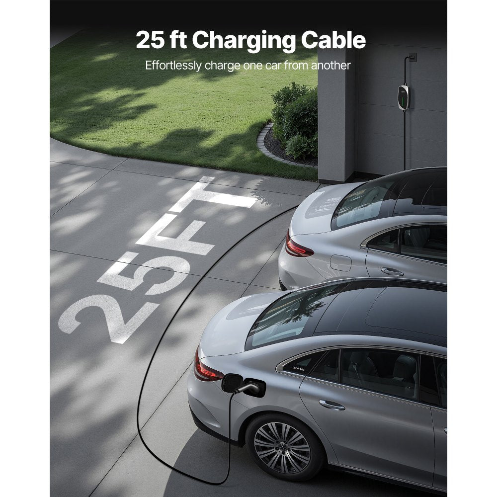 VEVOR Level 1&2 EV Charger, 16 Amp, Electric Vehicle Portable Charger with 25 ft Charging Cable, 120V-240V, NEMA 6-20P Plug NEMA 5-15 Adapter, LED Indicator, Home Car Charging Station for SAE J1772 EV
