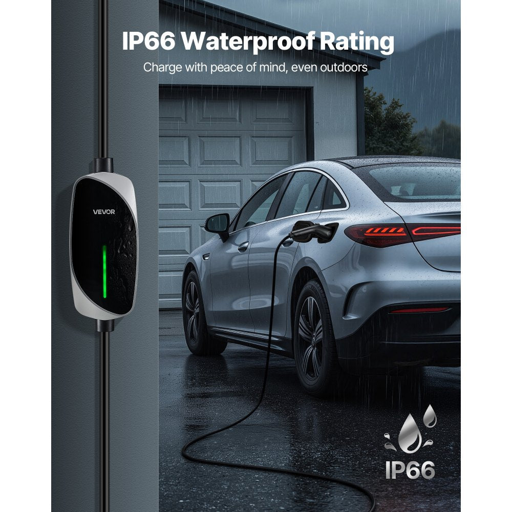 VEVOR Level 1&2 EV Charger, 16 Amp, Electric Vehicle Portable Charger with 25 ft Charging Cable, 120V-240V, NEMA 6-20P Plug NEMA 5-15 Adapter, LED Indicator, Home Car Charging Station for SAE J1772 EV