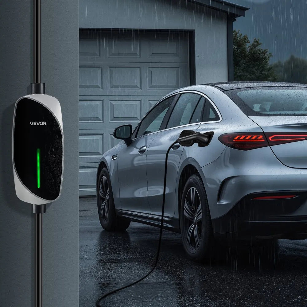 VEVOR Level 1&2 EV Charger, 16 Amp, Electric Vehicle Portable Charger with 25 ft Charging Cable, 120V-240V, NEMA 6-20P Plug NEMA 5-15 Adapter, LED Indicator, Home Car Charging Station for SAE J1772 EV