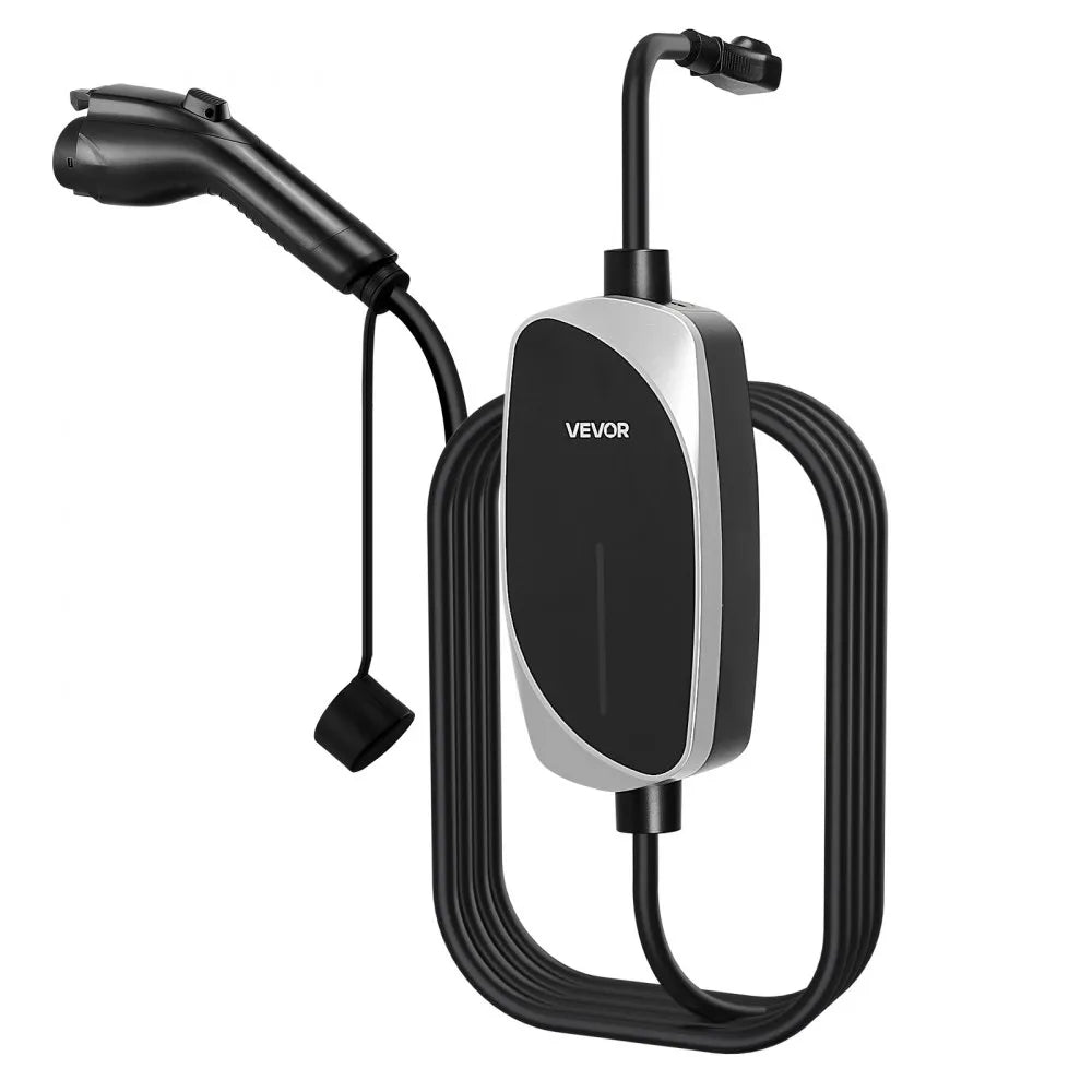 VEVOR Level 1&2 EV Charger, 16 Amp, Electric Vehicle Portable Charger with 25 ft Charging Cable, 120V-240V, NEMA 6-20P Plug NEMA 5-15 Adapter, LED Indicator, Home Car Charging Station for SAE J1772 EV