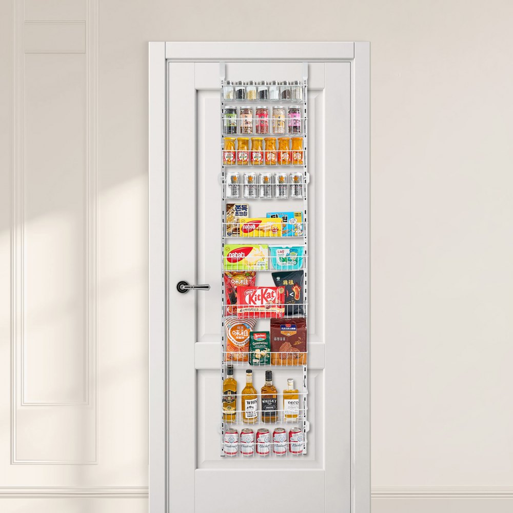 VEVOR Over the Door Pantry Organizer, 10-Tier Pantry Organization and Storage, Heavy-Duty Steel Hanging Spice Rack, Adjustable Wall Seasoning Shelves, for Home Kitchen Laundry Room Bathroom, White