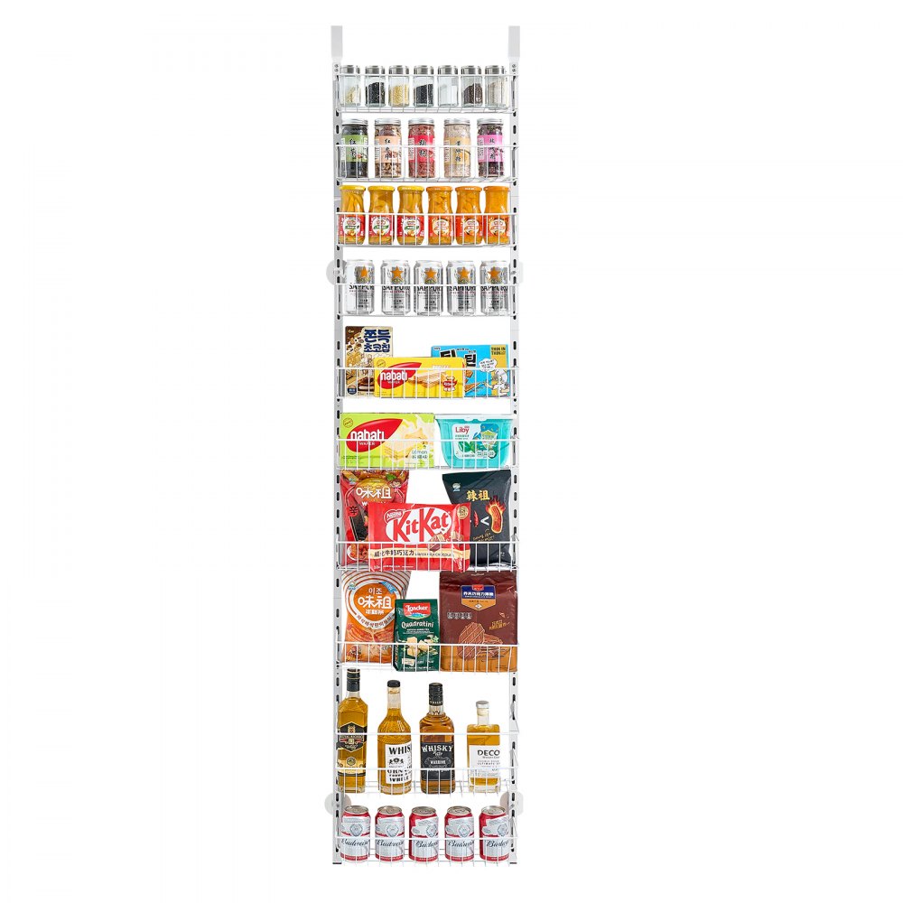 VEVOR Over the Door Pantry Organizer, 10-Tier Pantry Organization and Storage, Heavy-Duty Steel Hanging Spice Rack, Adjustable Wall Seasoning Shelves, for Home Kitchen Laundry Room Bathroom, White