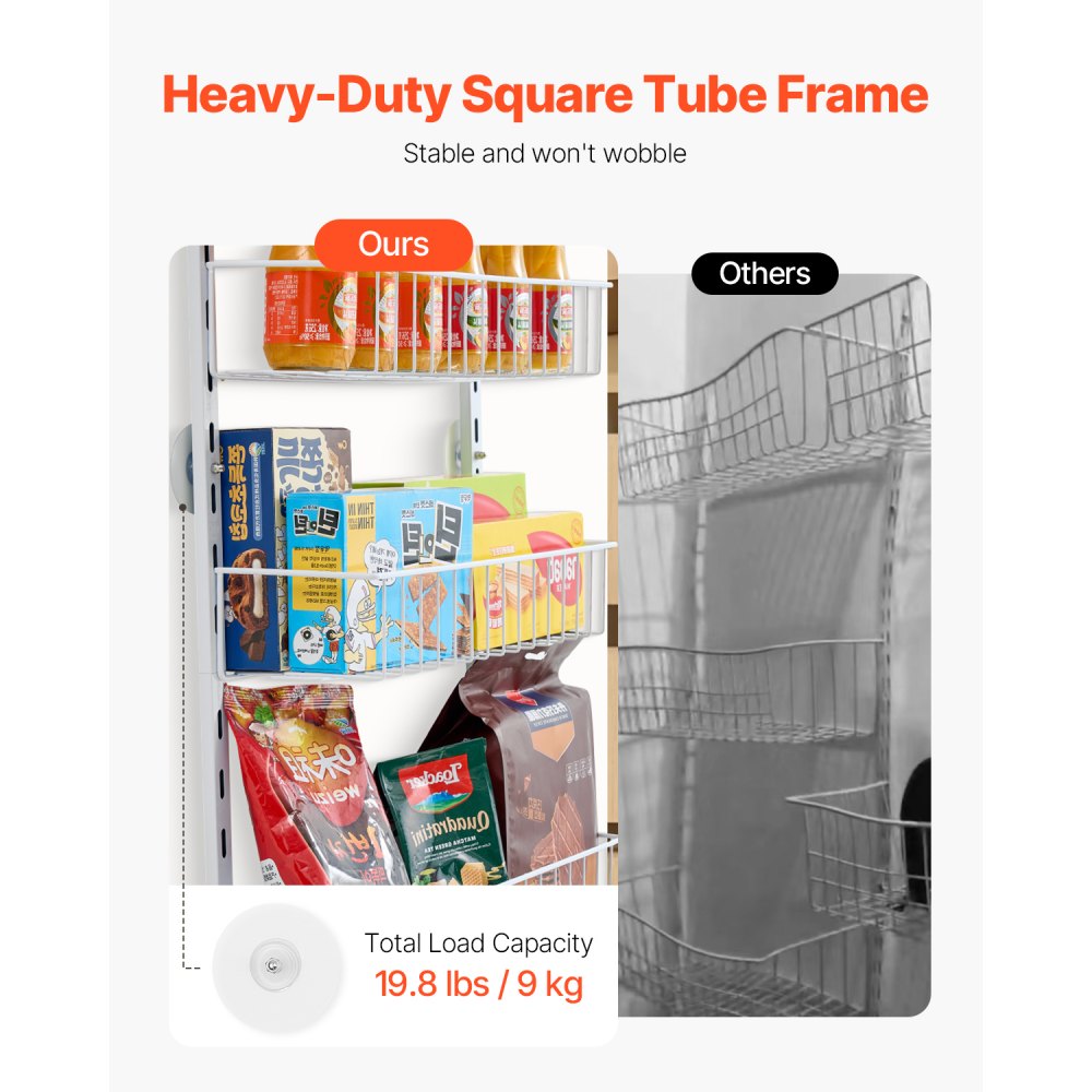 VEVOR Over the Door Pantry Organizer, 6-Tier Pantry Organization and Storage, Heavy-Duty Steel Hanging Spice Rack, Adjustable Wall Seasoning Shelves, for Home Kitchen Laundry Room Bathroom, White