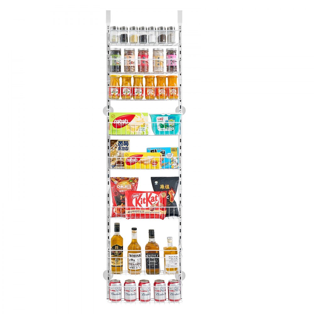VEVOR Over the Door Pantry Organizer, 8-Tier Pantry Organization and Storage, Heavy-Duty Steel Hanging Spice Rack, Adjustable Wall Seasoning Shelves, for Home Kitchen Laundry Room Bathroom, White