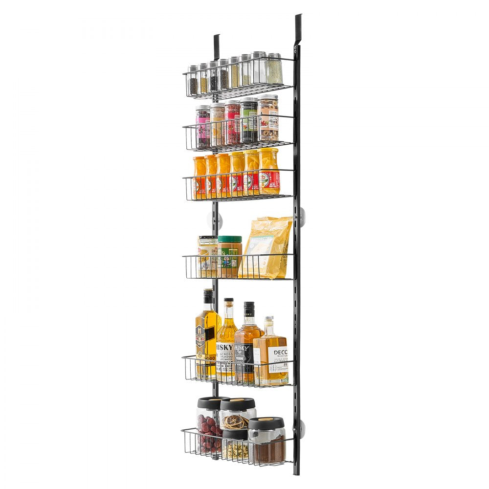 VEVOR Over the Door Pantry Organizer, 8-Tier Pantry Organization and Storage, Heavy-Duty Steel Hanging Spice Rack, Adjustable Wall Seasoning Shelves, for Home Kitchen Laundry Room Bathroom, Black