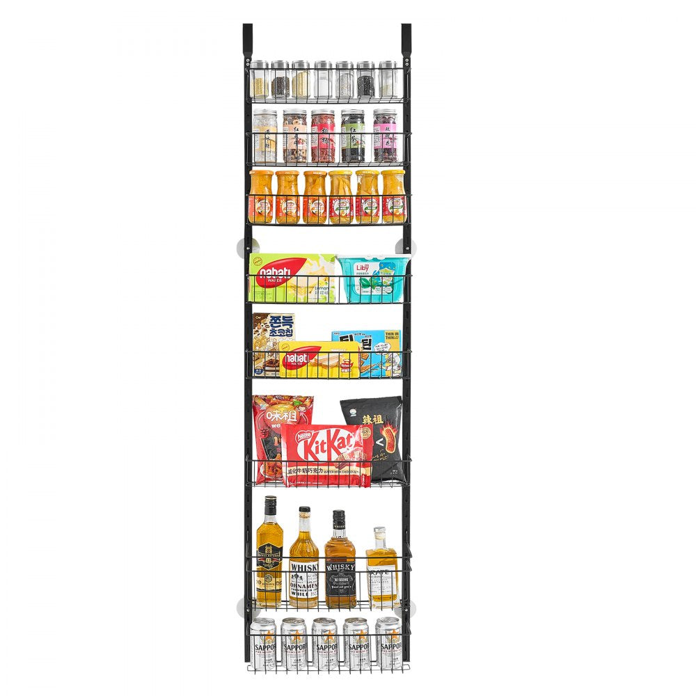 VEVOR Over the Door Pantry Organizer, 8-Tier Pantry Organization and Storage, Heavy-Duty Steel Hanging Spice Rack, Adjustable Wall Seasoning Shelves, for Home Kitchen Laundry Room Bathroom, Black
