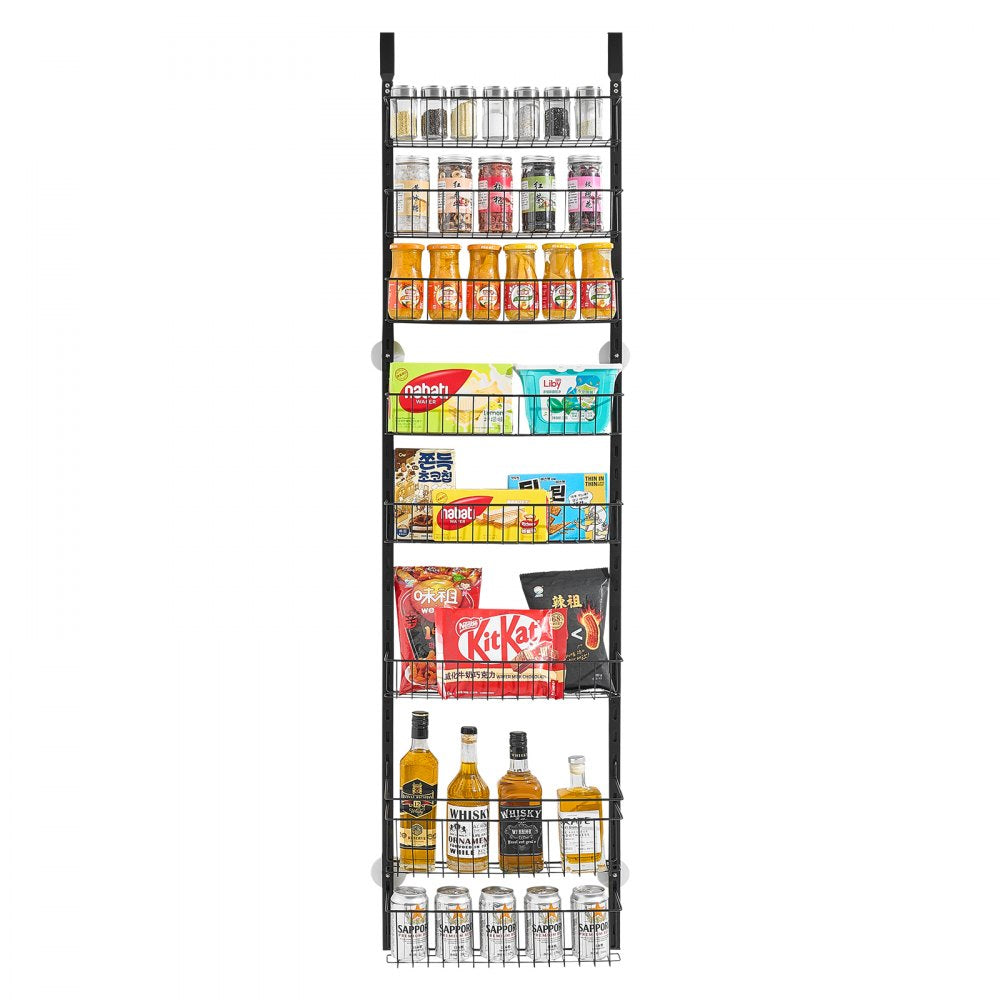 VEVOR Over the Door Pantry Organizer, 8-Tier Pantry Organization and Storage, Heavy-Duty Steel Hanging Spice Rack, Adjustable Wall Seasoning Shelves, for Home Kitchen Laundry Room Bathroom, Black