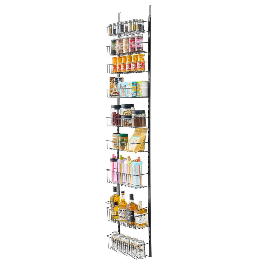 VEVOR Over the Door Pantry Organizer, 9-Tier Pantry Organization and Storage, Heavy-Duty Steel Hanging Spice Rack, Adjustable Wall Seasoning Shelves, for Home Kitchen Laundry Room Bathroom, Black