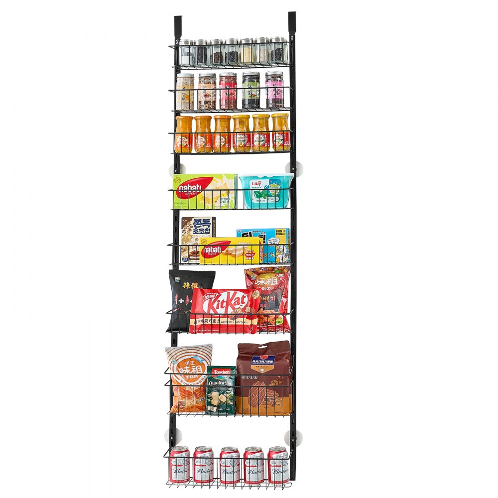 VEVOR Over the Door Pantry Organizer, 9-Tier Pantry Organization and Storage, Heavy-Duty Steel Hanging Spice Rack, Adjustable Wall Seasoning Shelves, for Home Kitchen Laundry Room Bathroom, Black