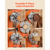 VEVOR 4 Inch Wood Lathe Chuck, 4-Jaw, Self-Centering Wood Turning Chuck Set with 1" x 8TPI Thread & Adapter, 5 PCS Jaws Round/Flat/Step/Pin, Carry Case, Nickel-Plated Finish, for Woodworking Lathe