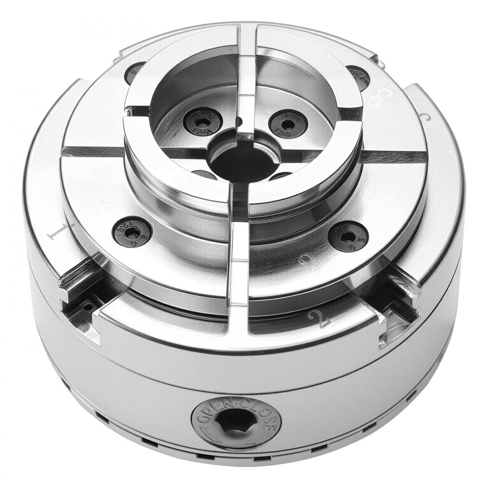 VEVOR 4 Inch Wood Lathe Chuck, 4-Jaw, Self-Centering Wood Turning Chuck Set with 1" x 8TPI Thread & Adapter, 5 PCS Jaws Round/Flat/Step/Pin, Carry Case, Nickel-Plated Finish, for Woodworking Lathe
