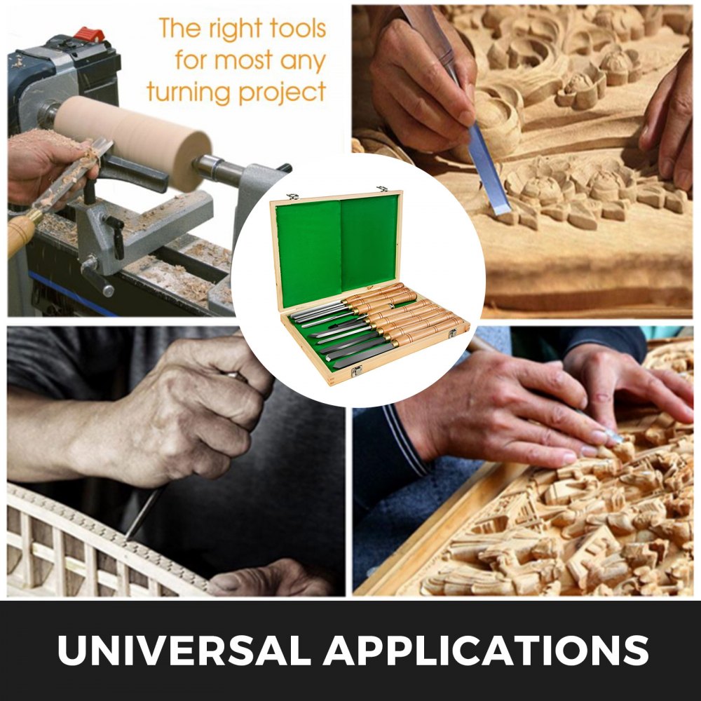 VEVOR 8 Piece Wood Lathe Chisel Set, HSS Steel Wood Carving & Cutting Tools for Hardwood, Includes Bonus Chisel & Wooden Storage Case