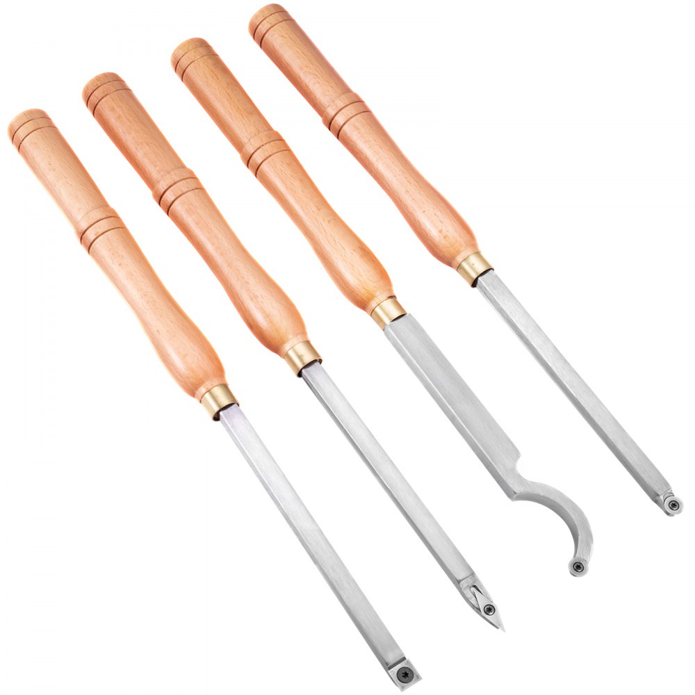 VEVOR Wood Turning Tools for Lathe 4 PCS Set, Carbide Lathe Tools with Diamond Shape, Round, Square Cutters, Turning Lathe Chisels with Comfortable Grip Handles Lathe Tools for Craft DIY Hobbyists