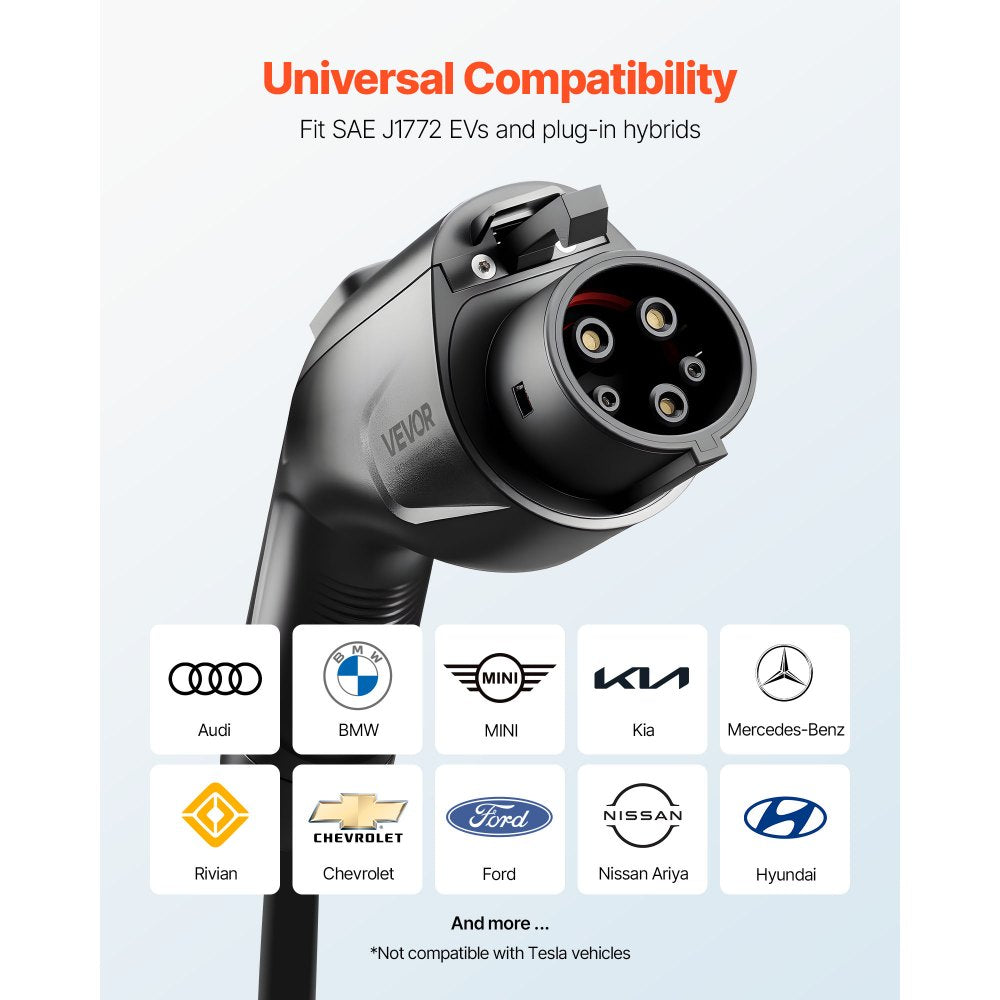 VEVOR EV Charger Extension Cable, 48Amp 21 ft J1772 Extension Cord Compatible with 120V-240V SAE J1772 Electric Vehicle Chargers, Level 1/Level 2 IP66 Heavy Duty Car Charging Cable with Carrying Bag