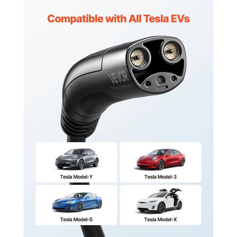 VEVOR EV Charger Extension Cable for Tesla, 48Amp 40 ft Max 240V 11.52 kW with NACS Plug, EV Extension Cord for Level 1/2 Tesla Mobile/Wall Connector/Destination Charger, Model Y/X/3/S, Carrying Bag