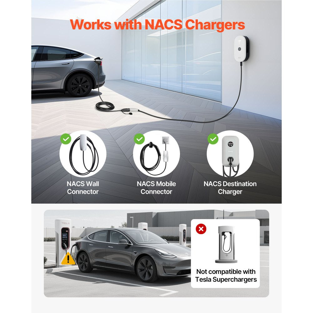 VEVOR EV Charger Extension Cable for Tesla, 48Amp 40 ft Max 240V 11.52 kW with NACS Plug, EV Extension Cord for Level 1/2 Tesla Mobile/Wall Connector/Destination Charger, Model Y/X/3/S, Carrying Bag