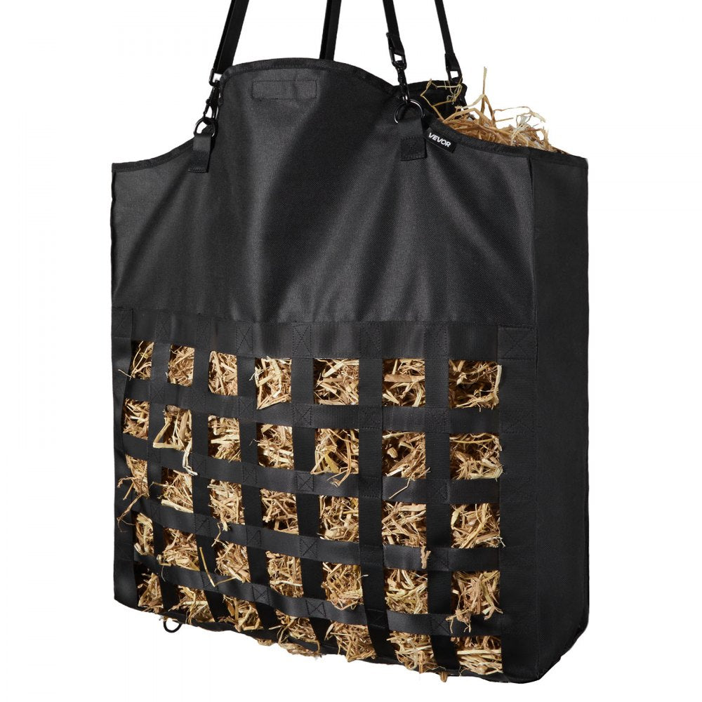 VEVOR Hay Bag for Horses, 21.65 x 7.28 x 25.2 in, 1.81 x 1.81 in Holes, Premium Nylon Construction with PVC Waterproof Coating, Adjustable Hanging Straps and Metal Hooks, Slow Feed Hay Bag for Horses