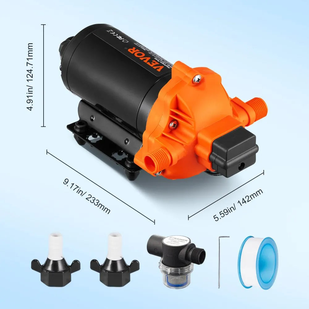VEVOR RV Water Pressure Diaphragm Pump 3Chambers 110V 3.3GPM 45PSI Adjustable Presssure Fresh Water Pump, Self Priming Sprayer Pump for RV Camper Marine Boat Lawn