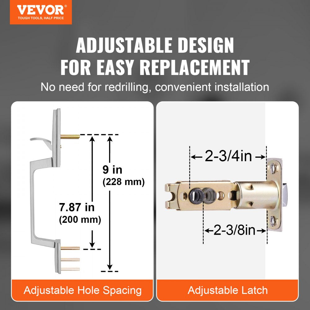 VEVOR Front Door Handle, Square Entry Handle Set with Lever, No Lock, Adjustable Hole Space, Zinc Alloy Die-Casting, Reversible for Right and Left Handed Entrance and Front Doors, Satin Nickel