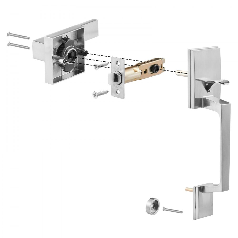 VEVOR Front Door Handle, Square Entry Handle Set with Lever, No Lock, Adjustable Hole Space, Zinc Alloy Die-Casting, Reversible for Right and Left Handed Entrance and Front Doors, Satin Nickel