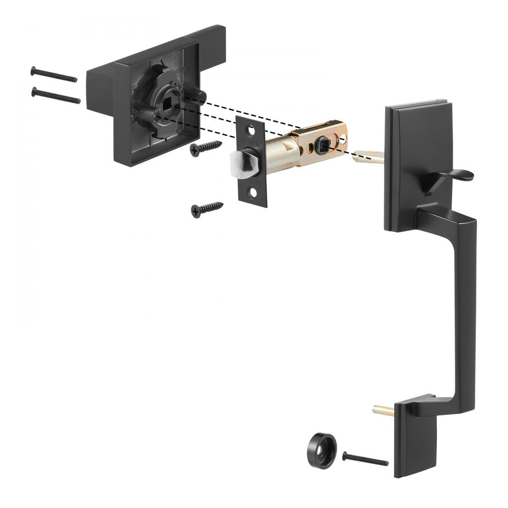 VEVOR Front Door Handle, Square Entry Handle Set with Lever, No Lock, Adjustable Hole Space, Zinc Alloy Die-Casting, Reversible for Right and Left Handed Entrance and Front Doors, Matte Black