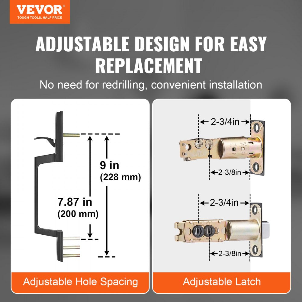 VEVOR Front Door Handle and Deadbolt Set, Square Entry Handle Set with Lever, Single Cylinder, Adjustable Hole Space, Reversible for Right and Left Handed Entrance and Front Doors, Matte Black