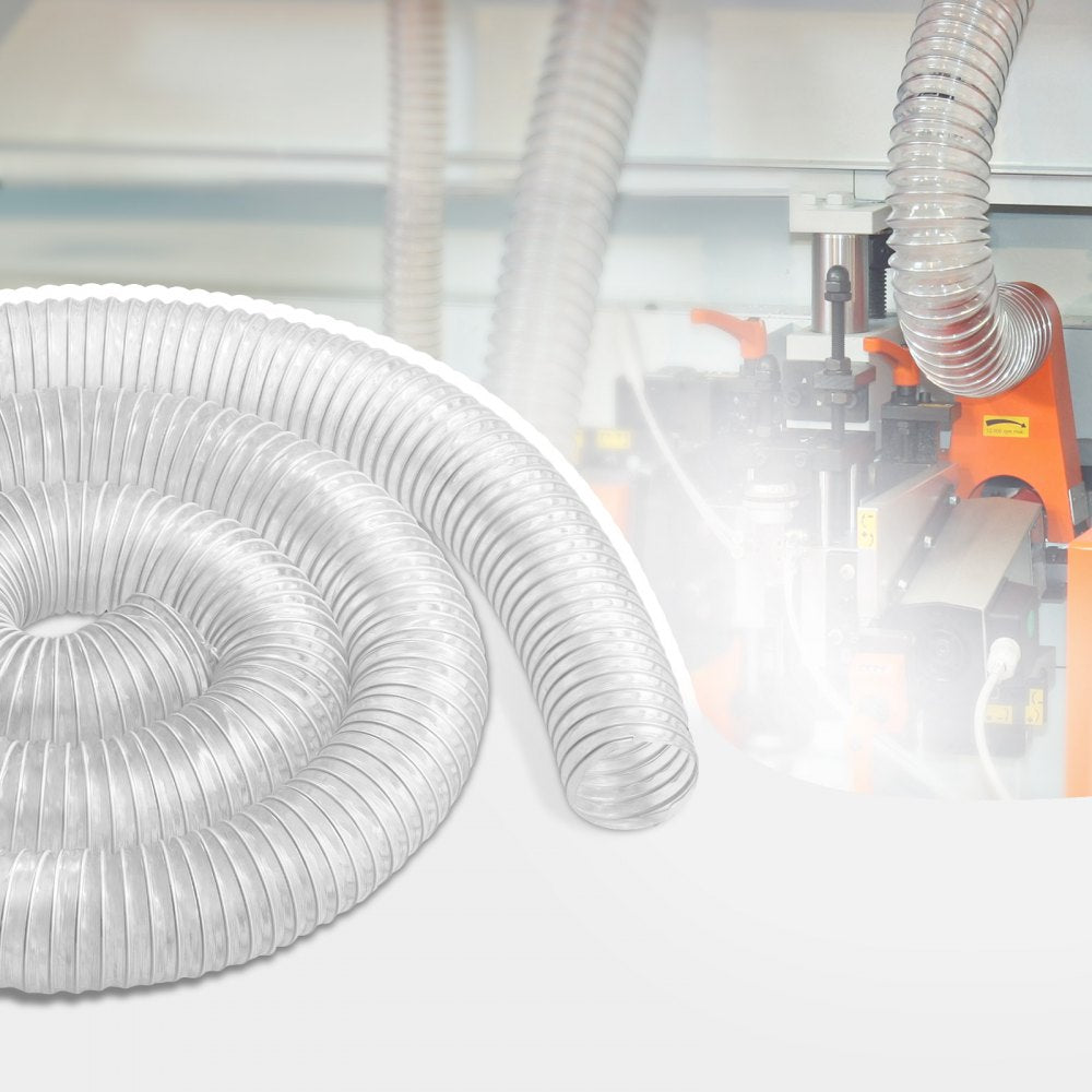 VEVOR Dust Collection Hose, 2.5'' x 10', Thickened PVC Material Puncture-Resistant Flexible Clear Hose with Carbon Steel Wire Coil 4 x 304 Stainless Clamps, for Table Saw, Band Saw, Planer, Jointer