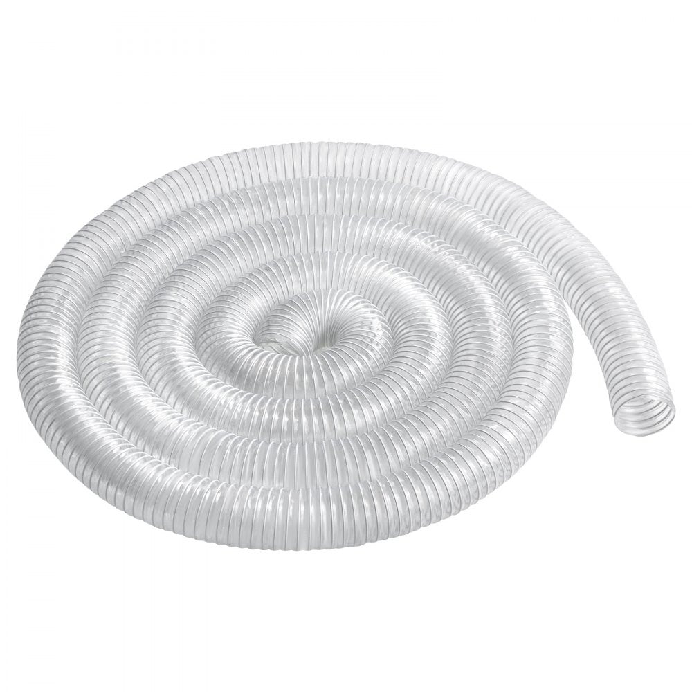 VEVOR Dust Collection Hose, 2.5'' x 20', Thickened PVC Material Puncture-Resistant Flexible Clear Hose with Carbon Steel Wire Coil 4 x 304 Stainless Clamps, for Table Saw, Band Saw, Planer, Jointer