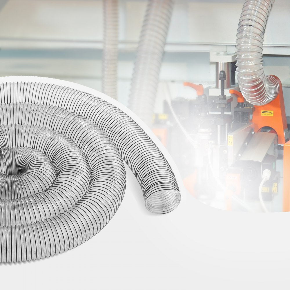 VEVOR Dust Collection Hose, 4'' x 20', Thickened PVC Material Puncture-Resistant Flexible Clear Hose with Carbon Steel Wire Coil 4 x 304 Stainless Clamps, for Table Saw, Band Saw, Planer, Jointer