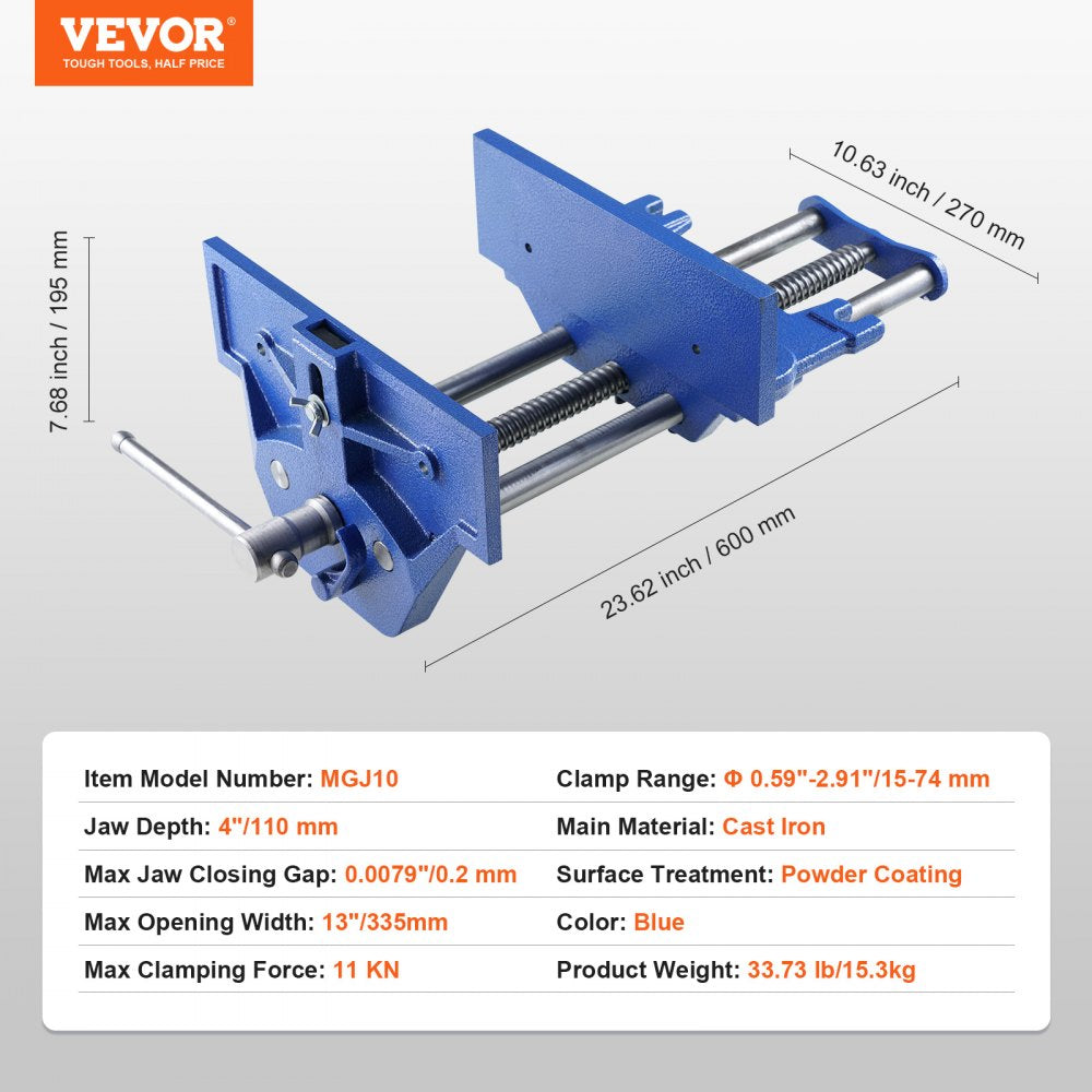 VEVOR Woodworking Vise, 13 inch Woodworking Bench Vise, Heavy-duty Cast Iron Vice for Workbench 10.6" Jaw Width, with Quick Release Lever for Woodworking, Cutting, and Drilling