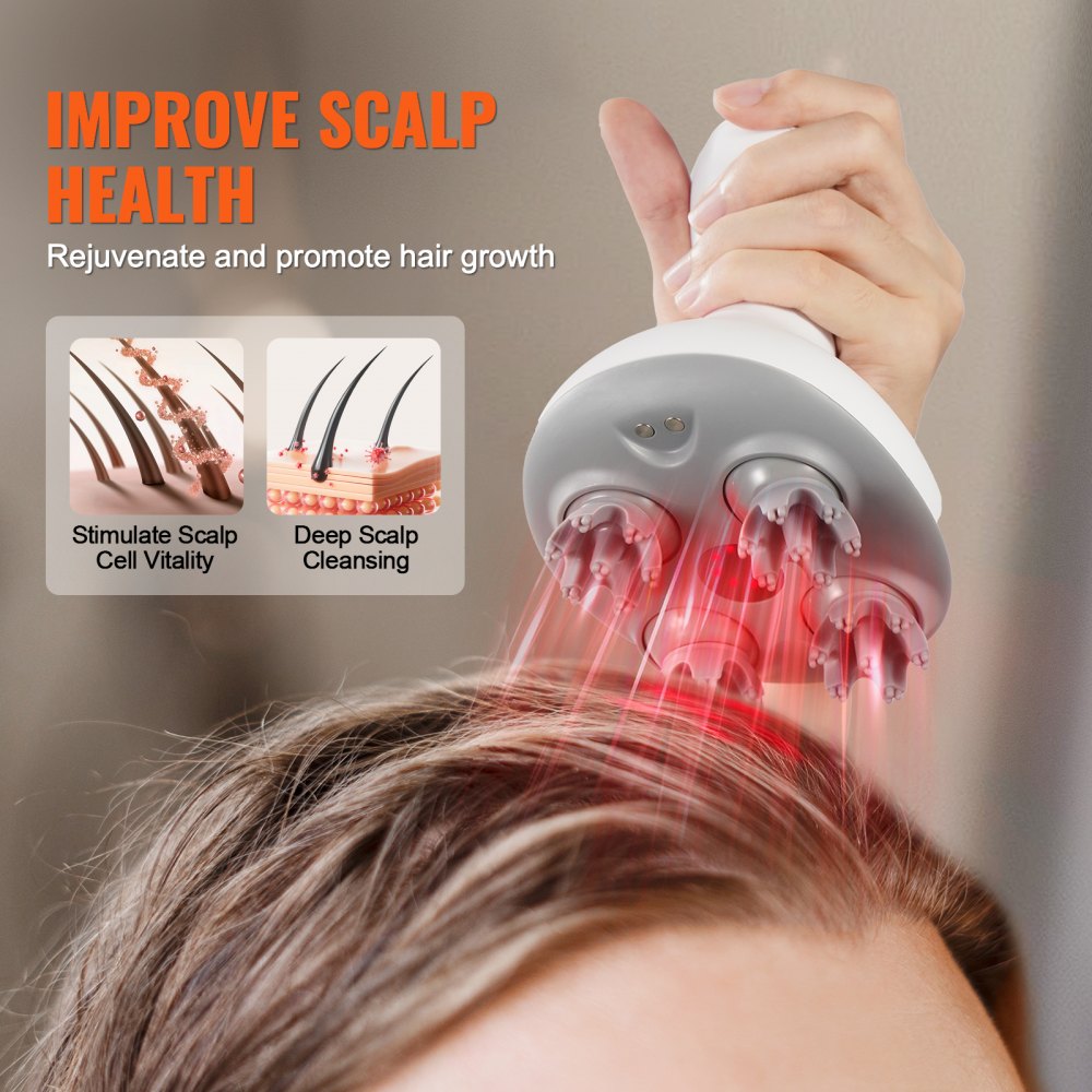 VEVOR Electric Scalp Massager, Rechargeable Head Massager Hair Growth, IPX7 Waterproof | Portable Kneading Scalp Scratcher with 8 Removable Massage Head for Stress Relief, Deep Clean, Gift for Mom/Dad