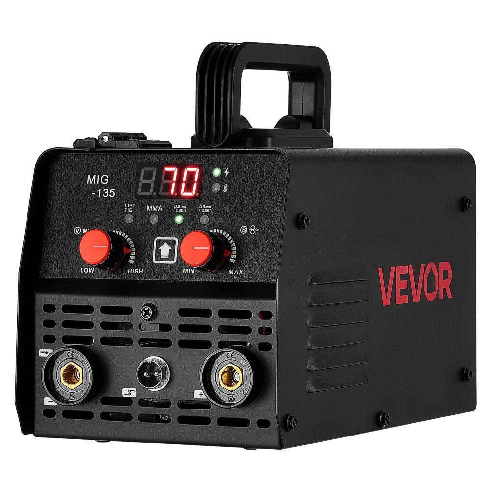 VEVOR 135A MIG Welder, 3-in-1 Lift TIG/Gasless Flux Core/Stick MIG Welding, 110V Synergic Multi-Process Mig Welder Machine with IGBT Inverter, Portable for Metal Fabrication, Home Repair & DIY Project