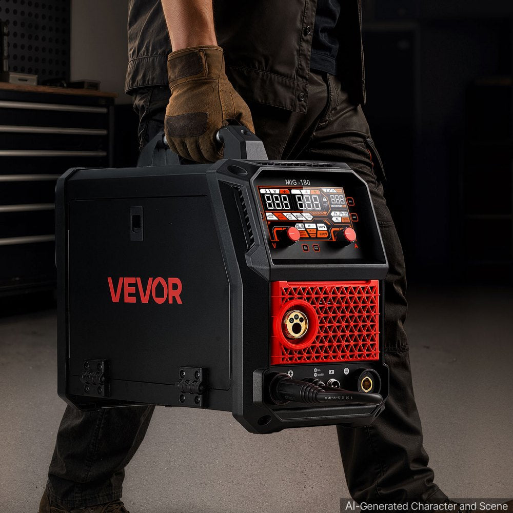 VEVOR 180Amps MIG Welder 5-in-1 AL MIG/Gas MIG/Flux Core MIG/Stick/Lift TIG, Multi-Function 110V/220V Aluminum Mig Welder with Synergic Control, 2T/4T/Spot Mode, Digital Display - Spool Gun Included