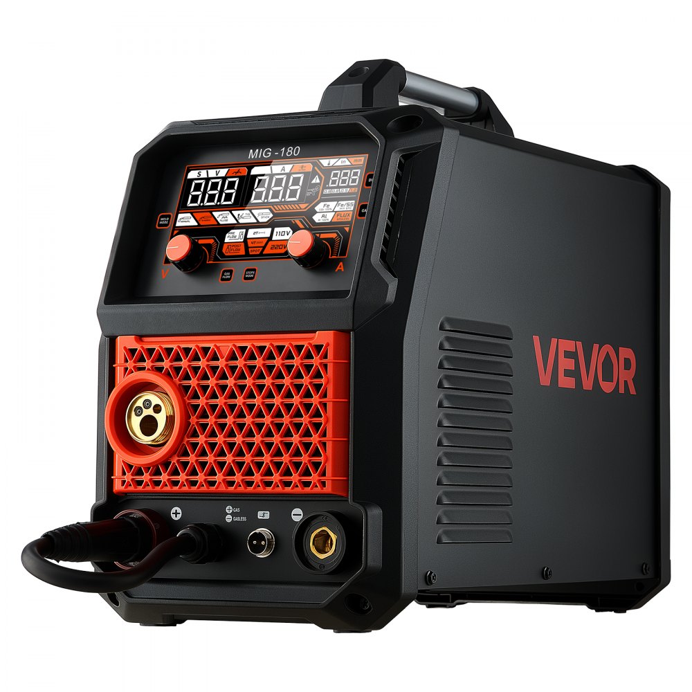 VEVOR 180Amps MIG Welder 5-in-1 AL MIG/Gas MIG/Flux Core MIG/Stick/Lift TIG, Multi-Function 110V/220V Aluminum Mig Welder with Synergic Control, 2T/4T/Spot Mode, Digital Display - Spool Gun Included