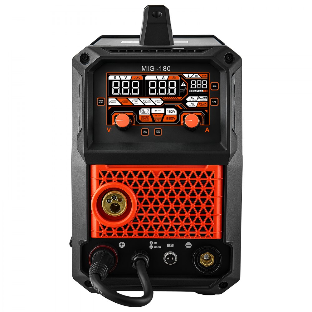 VEVOR 180Amps MIG Welder 5-in-1 AL MIG/Gas MIG/Flux Core MIG/Stick/Lift TIG, Multi-Function 110V/220V Aluminum Mig Welder with Synergic Control, 2T/4T/Spot Mode, Digital Display - Spool Gun Included