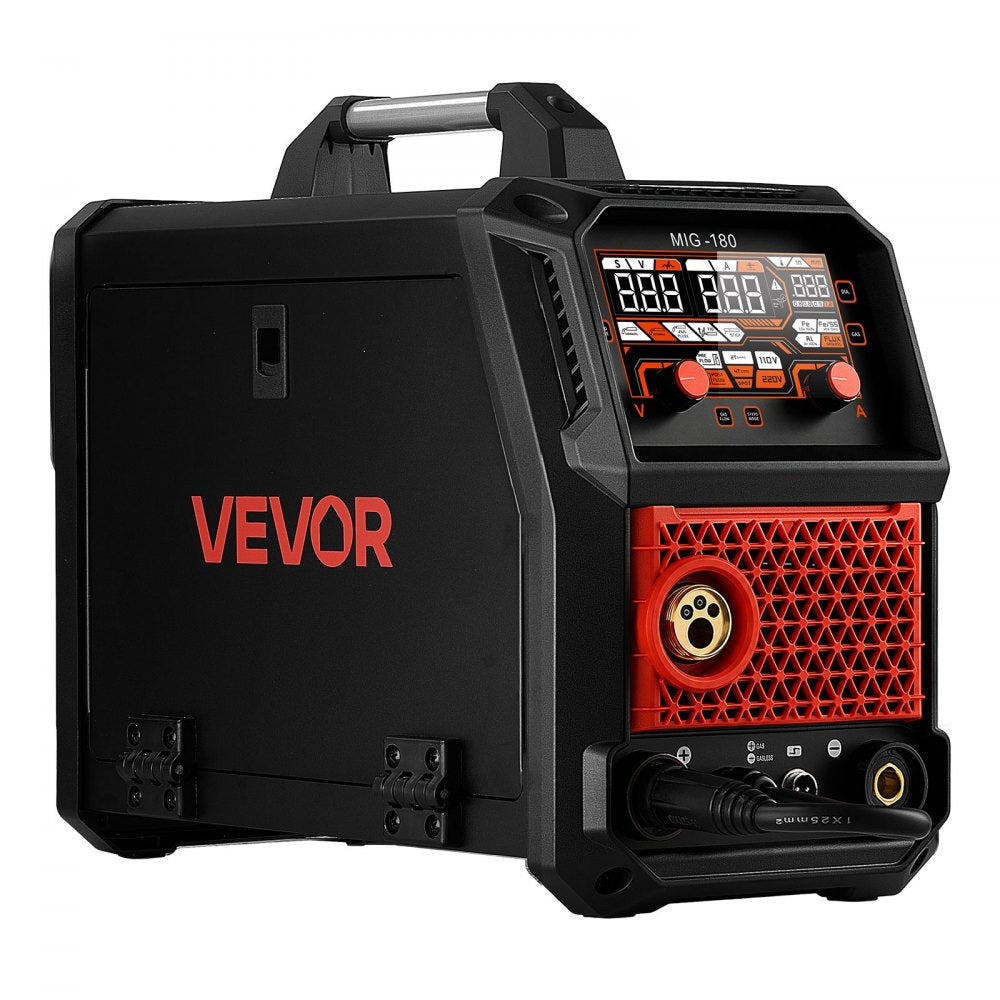 VEVOR 180Amps MIG Welder 5-in-1 AL MIG/Gas MIG/Flux Core MIG/Stick/Lift TIG, Multi-Function 110V/220V Aluminum Mig Welder with Synergic Control, 2T/4T/Spot Mode, Digital Display - Spool Gun Included
