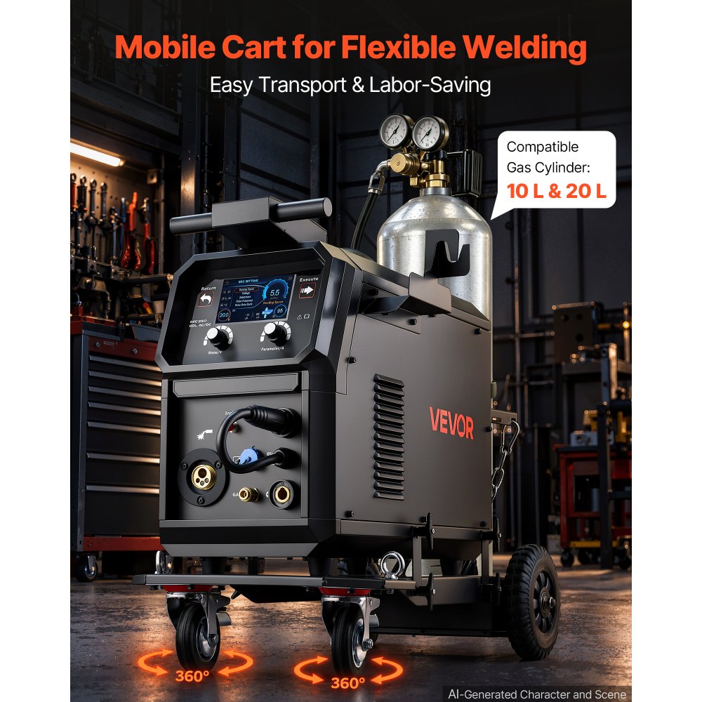 VEVOR 200A Pro MIG Welder 9-in-1 All-in-One Welding Cart Workstation, Gas MIG, Gasless Flux Core, AC/DC Tig, AC/DC Pluse Tig, Stick, Aluminum Welding with Spool Gun Compatible, Foot Pedal Control