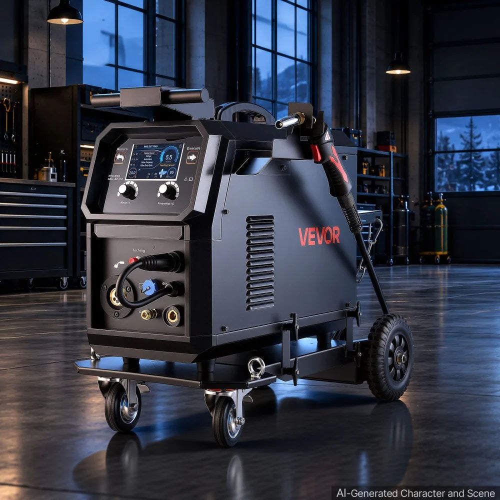 VEVOR 200A Pro MIG Welder 9-in-1 All-in-One Welding Cart Workstation, Gas MIG, Gasless Flux Core, AC/DC Tig, AC/DC Pluse Tig, Stick, Aluminum Welding with Spool Gun Compatible, Foot Pedal Control