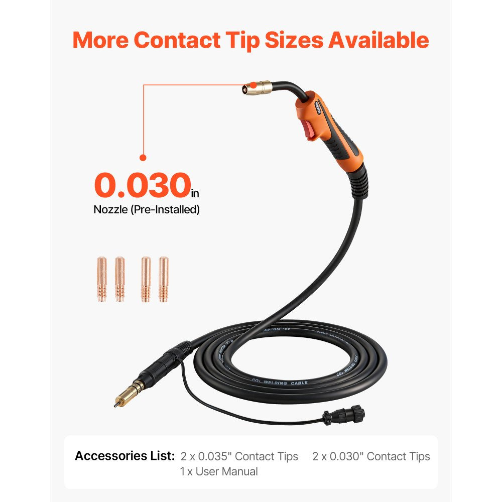 VEVOR 150A MIG Welding Gun with 15FT Cable, Replacement for Miller M-15/M-150 (249041) - with 5PCS Mig Welding Contact Tips