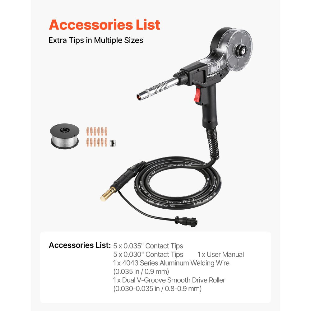 VEVOR 135Amp Spool Gun with 10FT Cable, Replacement for Miller Spoolmate 100 - with 11PCS Mig Welding Contact Tips & ER4043 0.035" Aluminum Mig Welding Wire