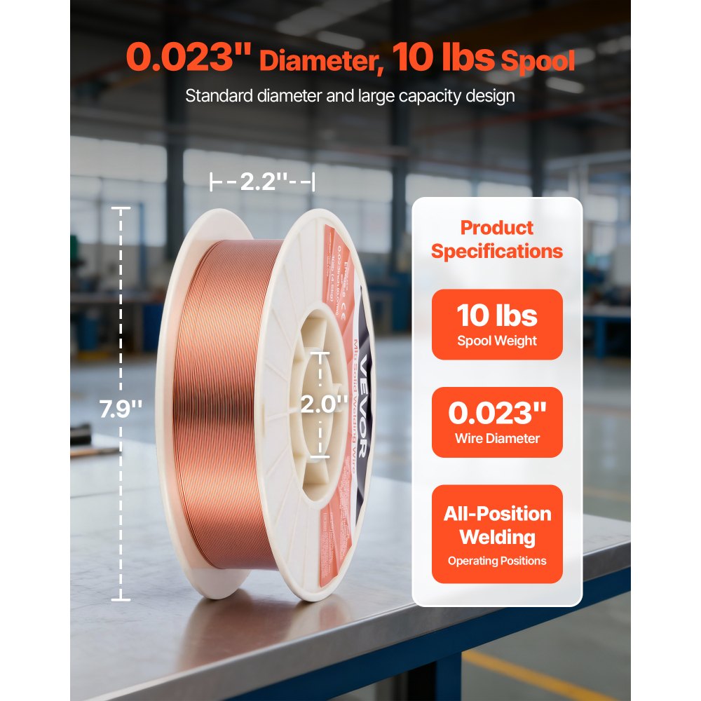 VEVOR Solid MIG Welding Wire, ER70S-6 0.023-inch 10 LBS, Low Spatter Mild Steel Welding Wire with High Deoxidizers for All-Position Gas Shielded Welding